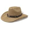 Hollow Breathable Summer Sun Hat Handwoven Rolled Eaves Western Cowboy Straw Hat Ox Head Retro Beach Hat