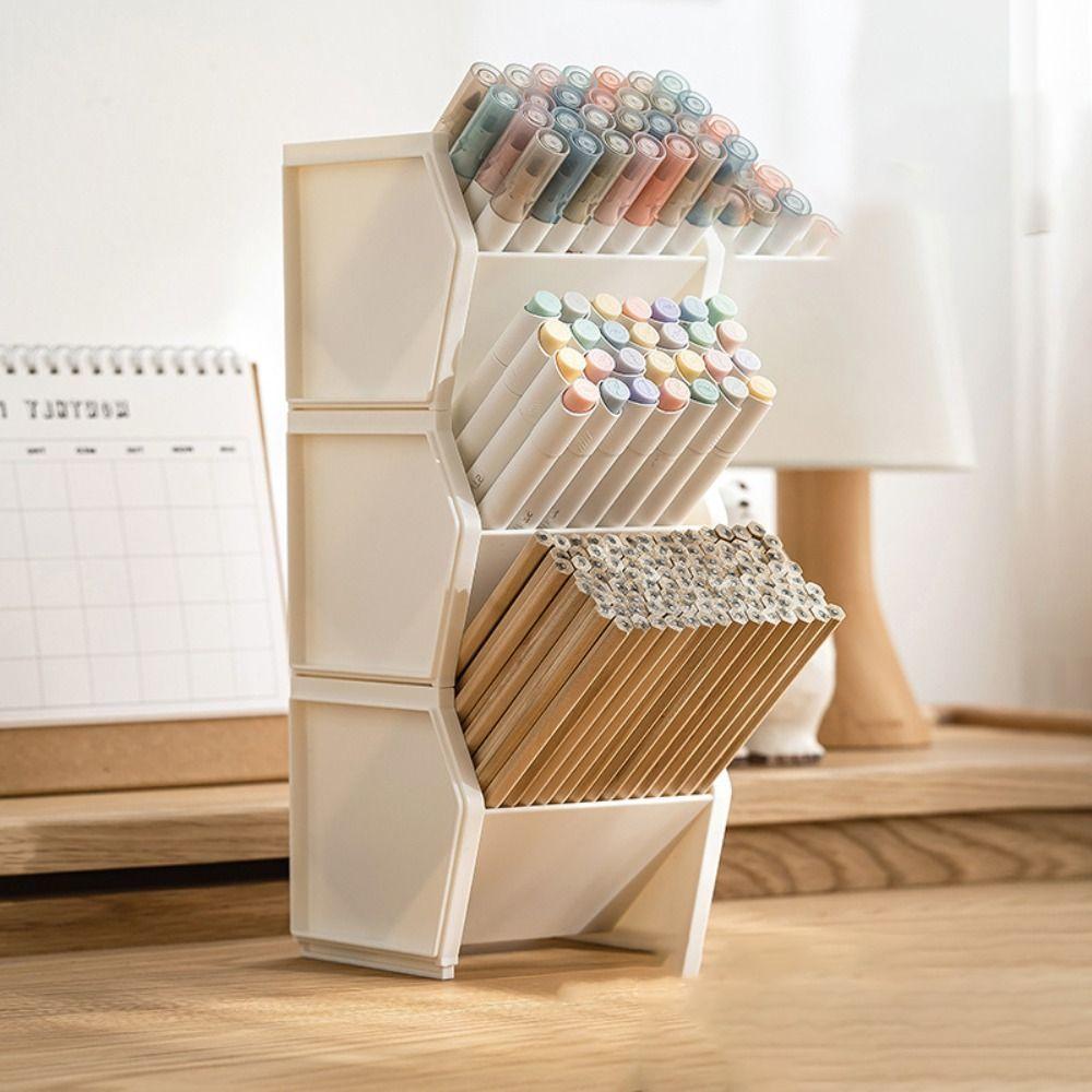 Quadrate Pen Container Plastic Stationery Storage Box Portable Pencil Holder  Office