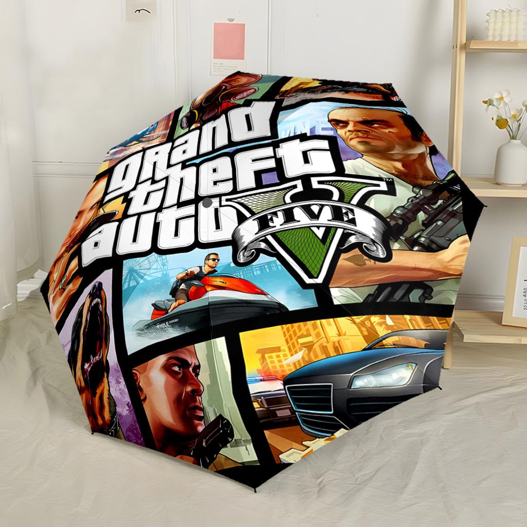 Gta V Logo Design Automatic Umbrella Retractable Design with 8-Rib Durability Foldable Design All-Season Use Elegant Umbrella Spiritual Gift