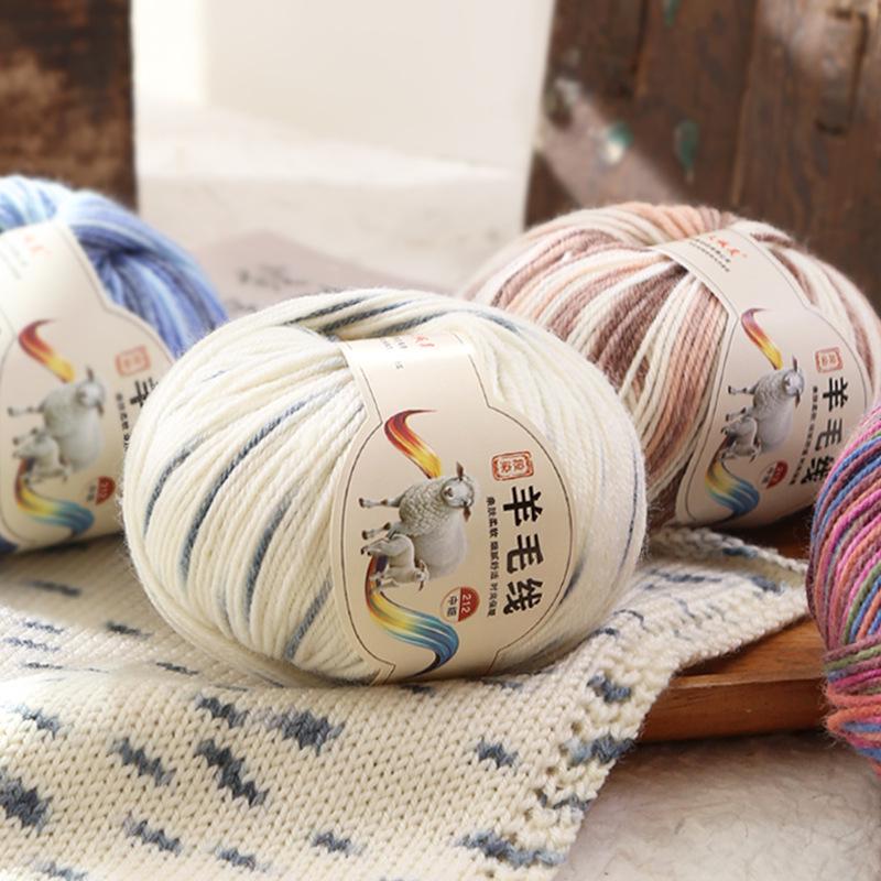 Rainbow Gradient Wool Yarn for Hand-Knitted Sweaters, Baby Hats, and Scarves