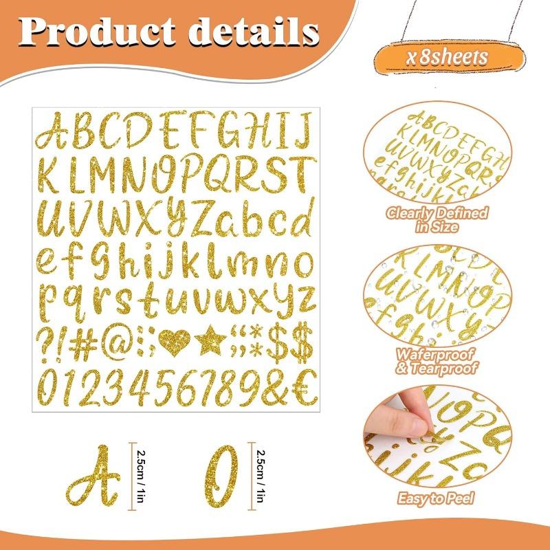 8SETS /648 Gold Letter Sticker, Glitter Letter Sticker 1 Inch, Self Adhesive Waterproof Vinyl  DIY Crafts, Gift Packaging, Signs, and More