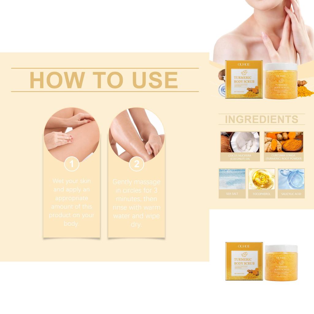 Ouhoe Natural Turmeric Body Scrub Gentle Exfoliating Formula For Smooth Radiant Skin