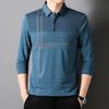 Men'S Long-Sleeved Polo Shirt Men'S Striped Lapel Collar T-Shirt Medium Casual Belt Pocket Top