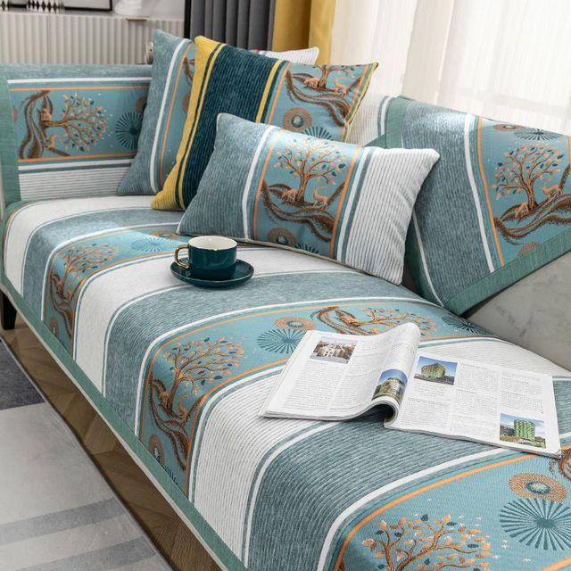 Cuscino per Divano Universale Quattro Stagioni in Ciniglia Antiscivolo Jacquard con Bordo Avvolgente Allargato Decorazione Asciugamano per Divano Soggiorno Copridivano