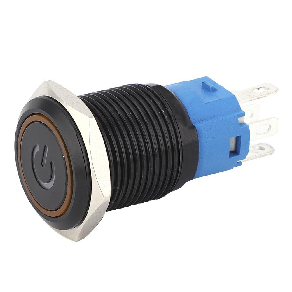 2 Stück Schwarzer Selbstverriegelnder Metallschalter IP65 Schutz mit LED-Lampe und Symbol 16mm(Blau 36VDC)