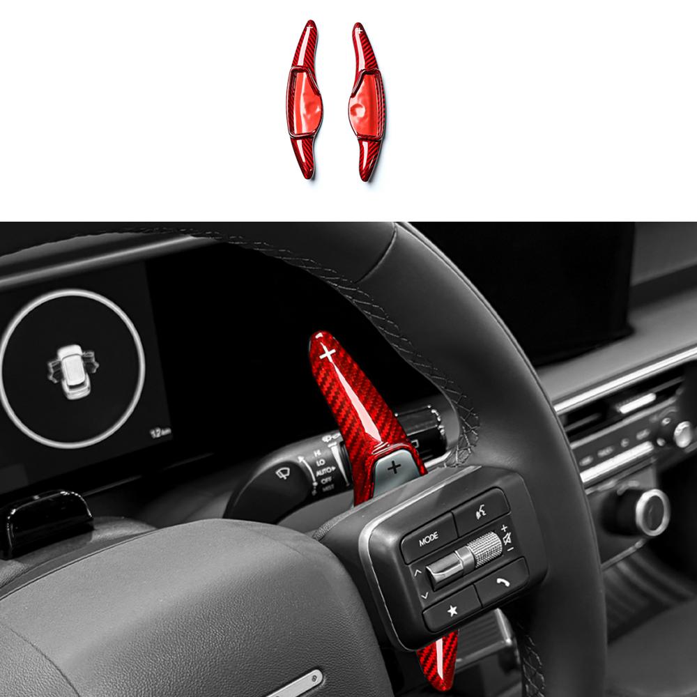 For Genesis GV80 2025 2026 Car Tuning Supplies 2PCS Black Real Carbon Fiber Steering Wheel Paddle Shifter Gear Shift Extension Carbon Red