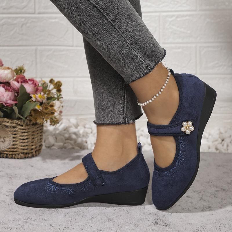 Damen Frühling Neue Mode Ethnische Stil Stickerei Schuhe Atmungsaktiv Keilabsatz Weiche Sohle Rutschfest Lässig Stoffschuhe Damen