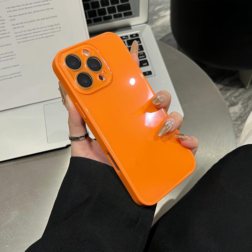 

Large Window Crystal Lens Protection Phone Case For iPhone 17 16 15 14 13 12 11 Pro Max Tempered Glass Armor Shell Cover iPhone 11 помаранчевий