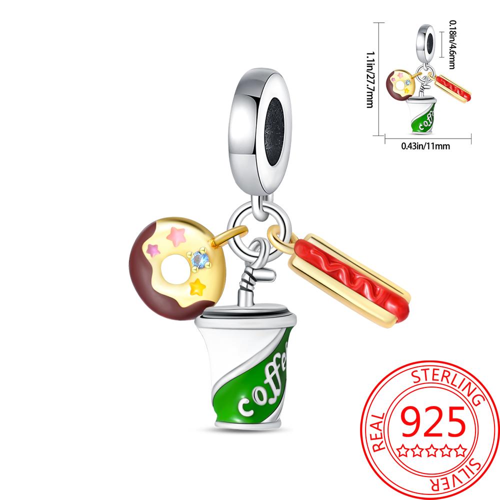 Delicious Food Copper Doughnut Cake Dessert Fruit Fine Wine Bead Pendant Fit Bracelet Necklac Boutique Jewelry Gift