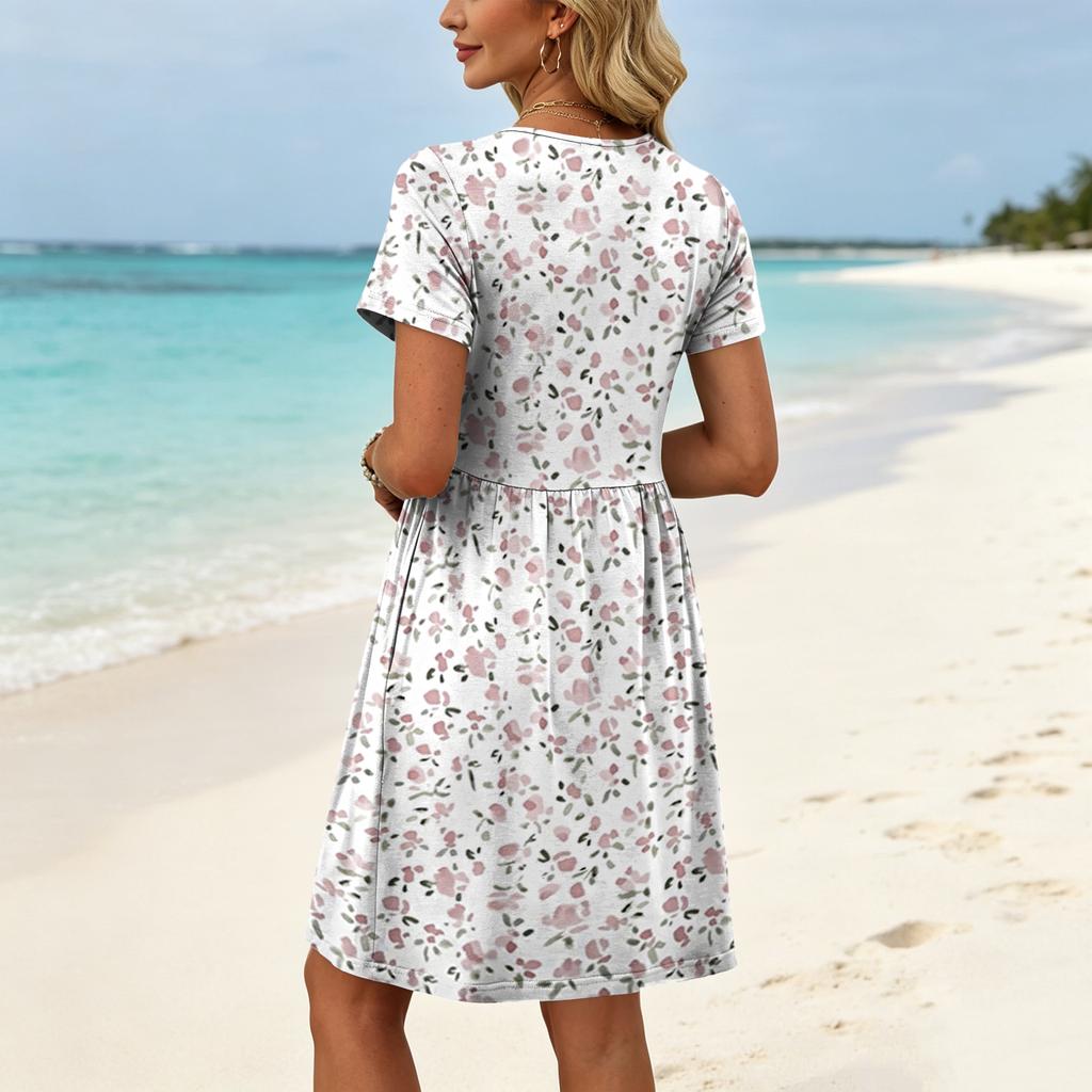 Dresses For Women Short Sleeve O Neck Casual Dresses Waist Maternity Dress With Pockets