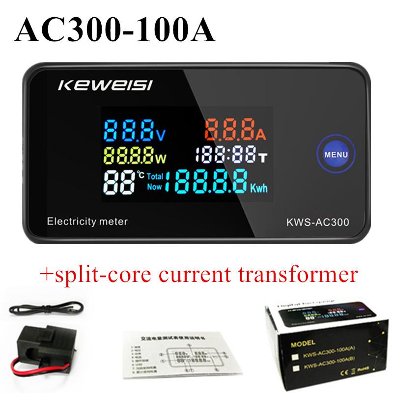 KWS-AC300 AC 50-300V Voltmeter Ammeter KWS Power Energy Meter LED AC Wattmeter Electric Meter with Reset Function 0-100A 40% Off