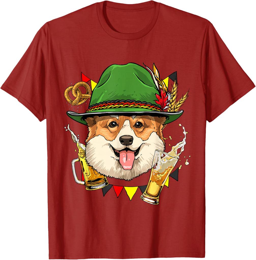 Oktoberfest Corgi Beer Graphic Tee Men's Breathable Cotton T-Shirt Festival