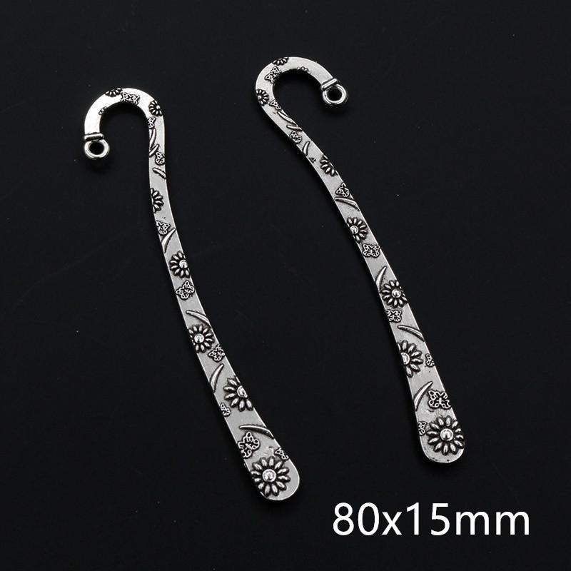 10pcs Vintage DIY Bookmark Charms Flower Antique Silver Plated Zinc Alloy Charms Pendant for Bookmarks Metal Jewelry Accessories
