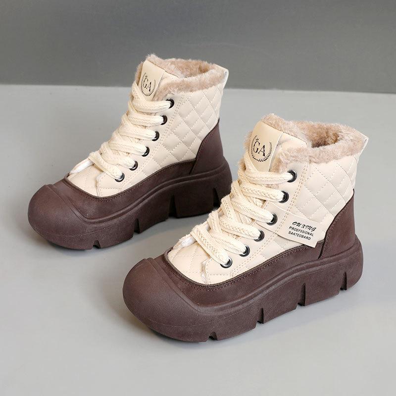 

HY618 new winter cotton shoes color matching women s shoes warm high-top velvet thick-soled heightening simple dad shoes 35 хаки