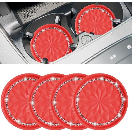 Amooca Car Cup Coaster 4 Pack Universal Non-Slip Cup Holders Ert Coasters Bling Crystal Rhinestone Car Interior Accessories Black Flower