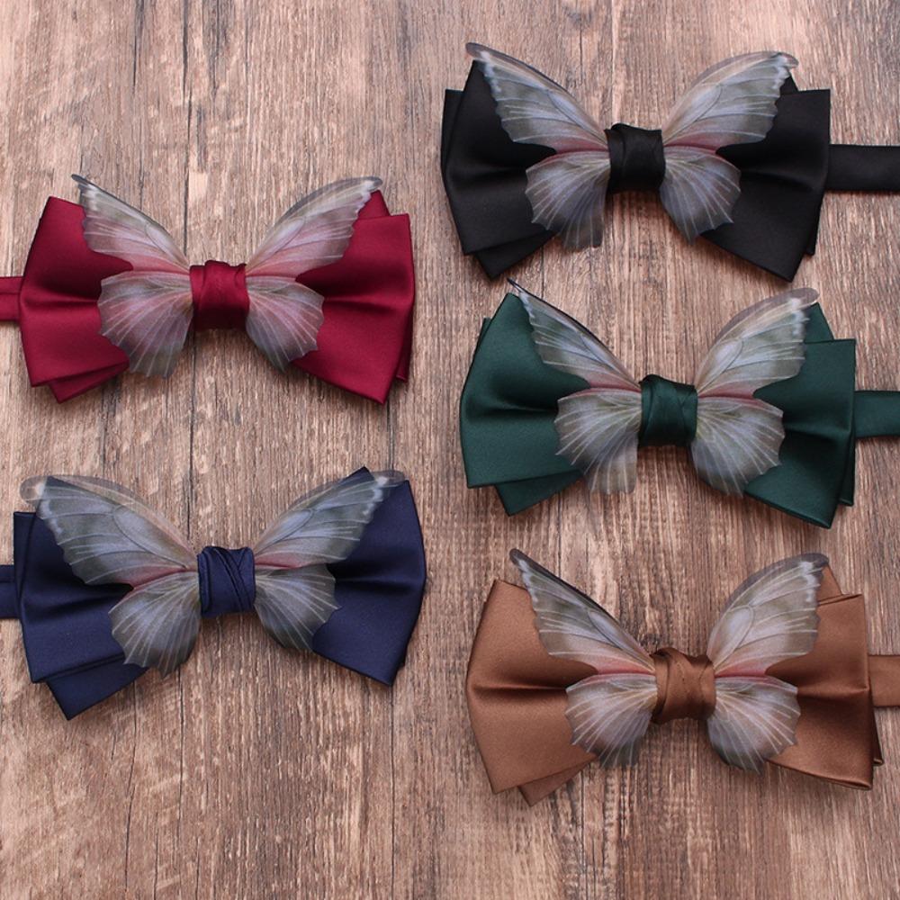 Adjustable Men Necktie Solid Color Bridegroom Groomsman Cravat Fashion Butterfly Bow Tie  Shirt