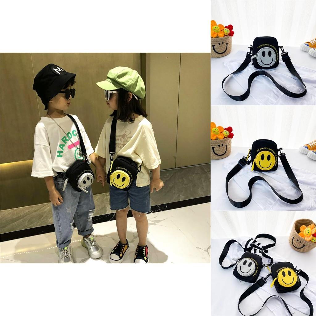 Fashionable Kids Smiley Face Crossbody Bag Chic Durable Canvas Small Backpack For Children