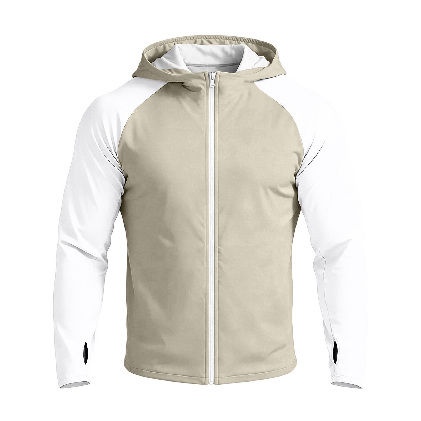 Men s Casual Hooded Long Sleeve Sun Jacket - Two-Tone Lightweight Outdoor Coat S