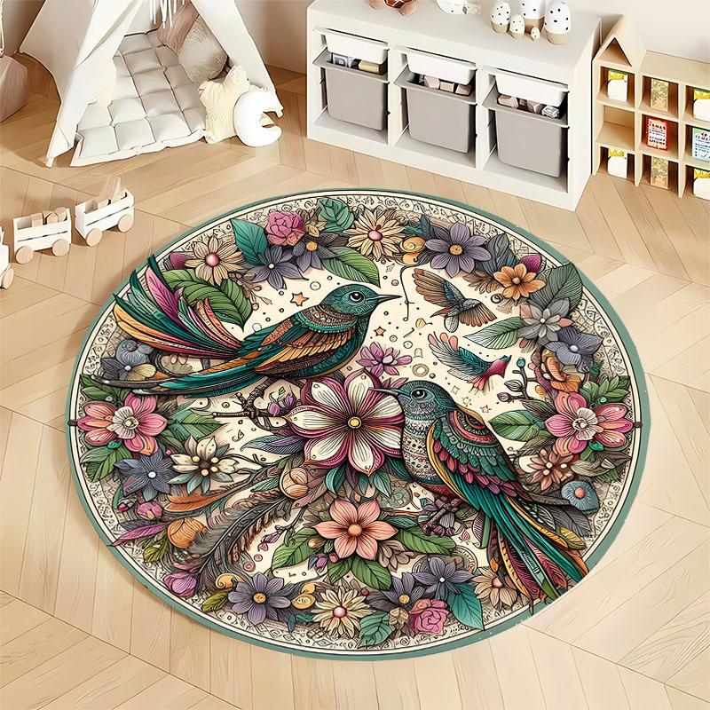 Free shipping Colorful Birds and Floral Pattern Round Carpet for Living Room Decor round carpet for home sofa bedroom,gift