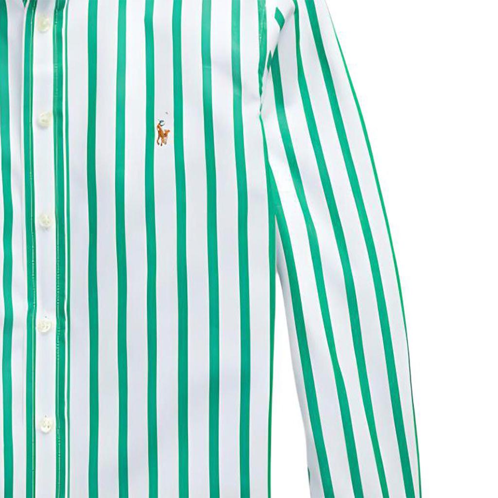 Polo Ralph Lauren Pruhované Dětské košile s límečkem na knoflíčky a výšivkou malého poníka, ležérní s dlouhým rukávem, broučí zelená CWPOWOVY6820456-999