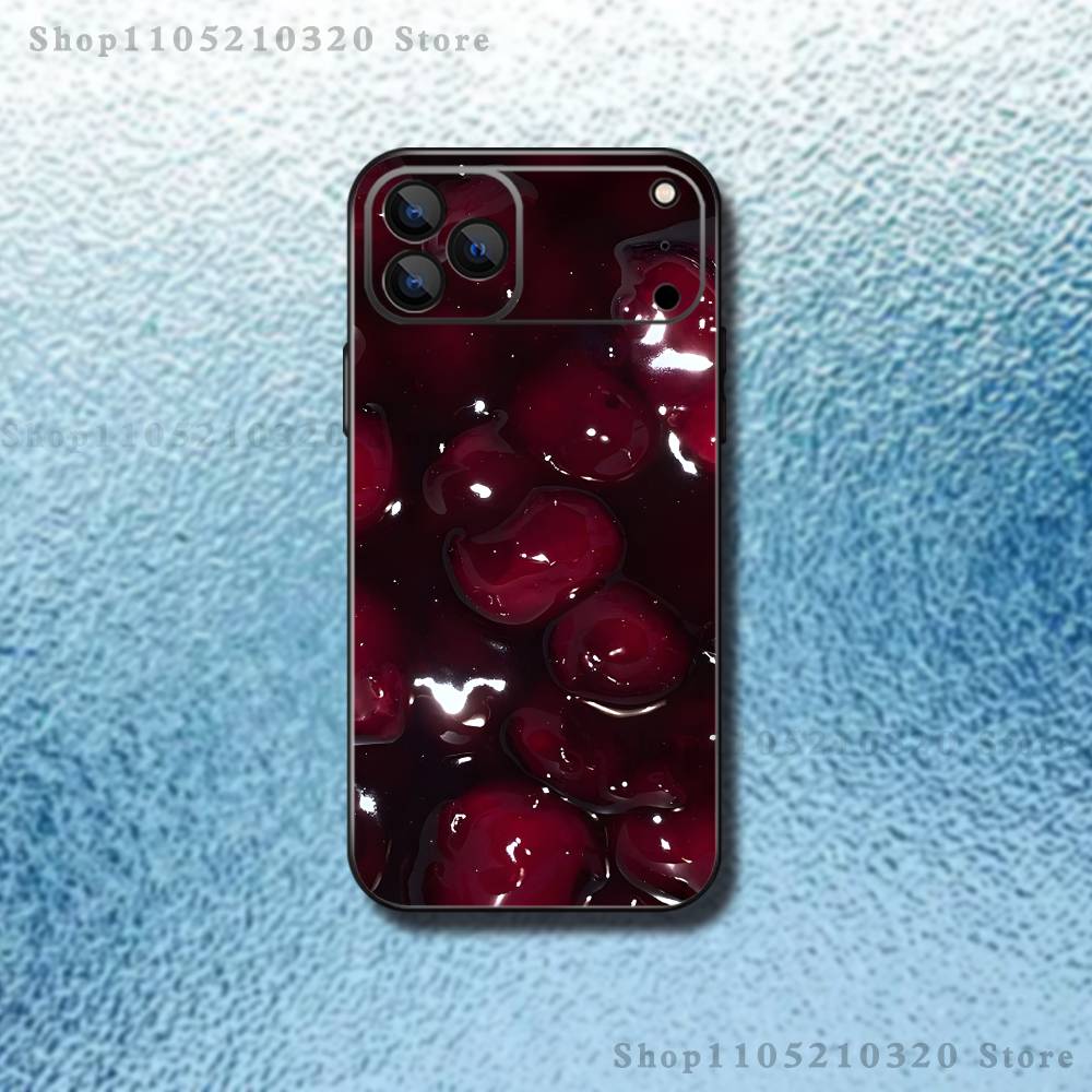 

Crystal Cherry Phone Case For iPhone 17,16,15,14,13,12,11,Pro Max,XSX,,XR,SE,Mini,8,7,Soft Silicone Black Cover iPhone17