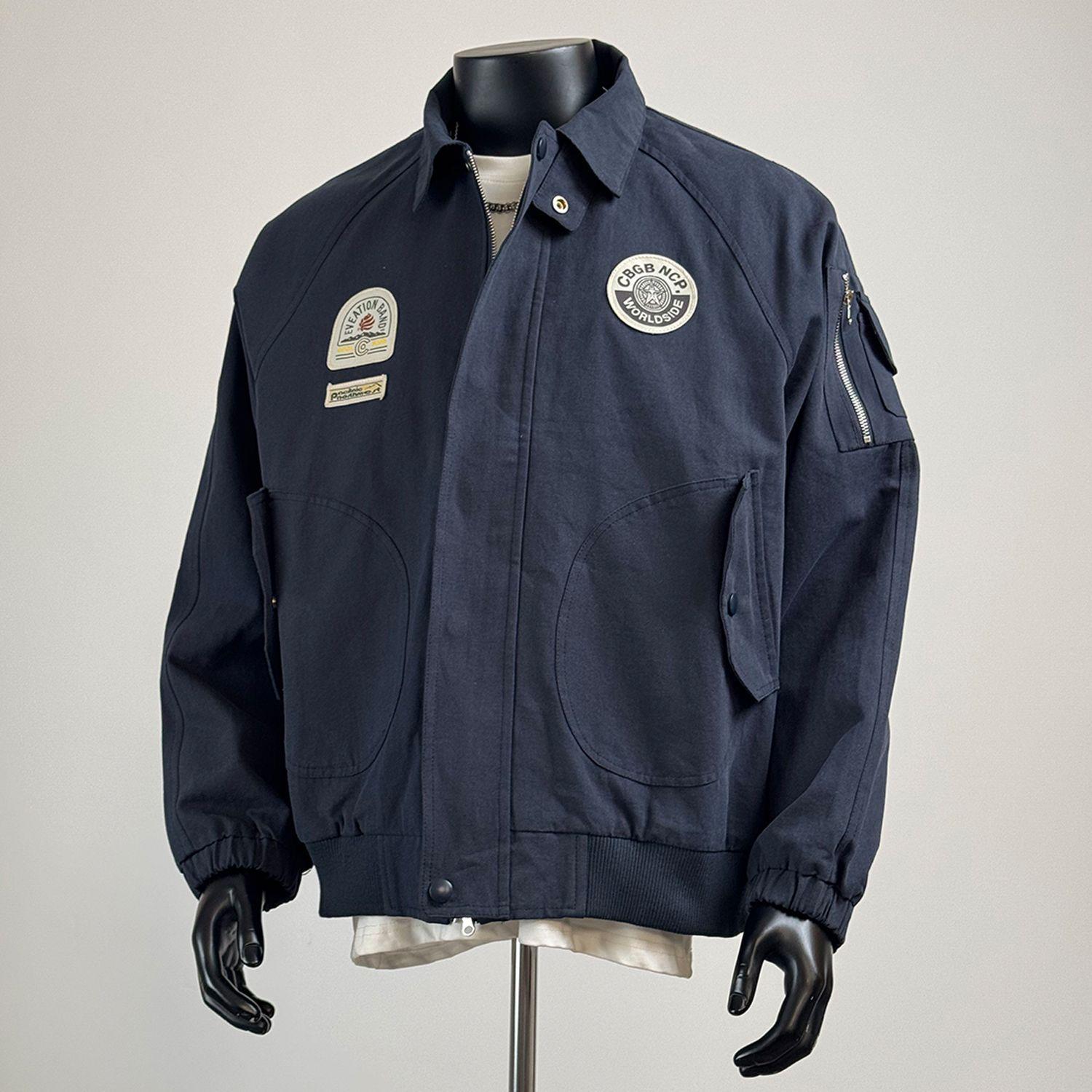 

Men s Retro Japanese Workwear Jacket - Turn-Down Collar, Versatile Spring/Autumn Casual Top XL темно-синий