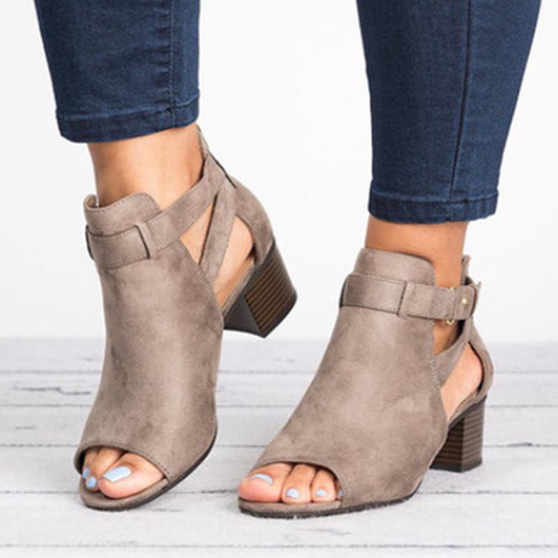 Plus Size 2021 Summer Chunky Heel Fishmouth Casual Women s Shoes 39 серый