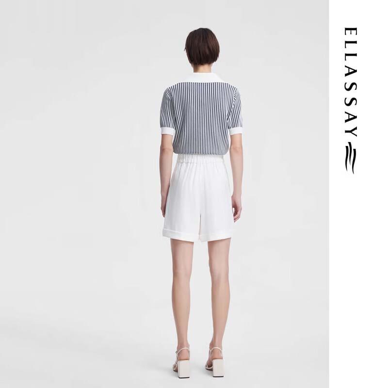 ELLASSAY Women's Striped Polo V-Neck Knit Top