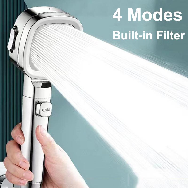 

Square Adjustable High Pressure Shower Head Filter Water Saving Shower Head One Click Water Stop Bathroom Accessories Other срібний