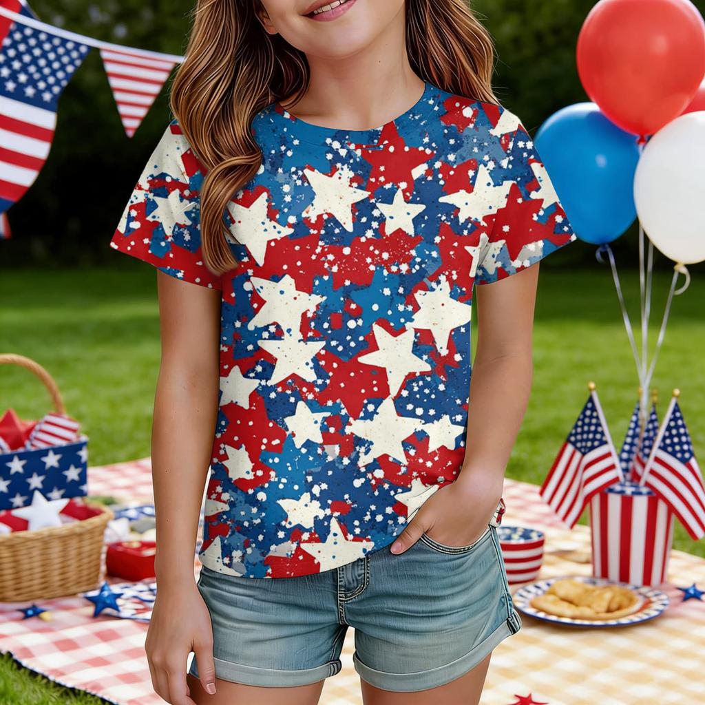 Kids Independence Day Print Round Neck Short Sleeve Casual T-shirt