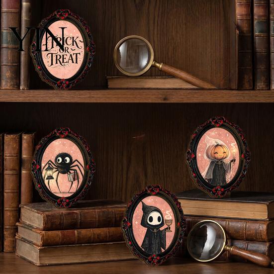 Halloween Party Supplies Retro Frame Refrigerator Magnet, Wood Oval Picture Fridge Kitchen Decor Magnet Cabinet Whiteboard for Home Office Artistic