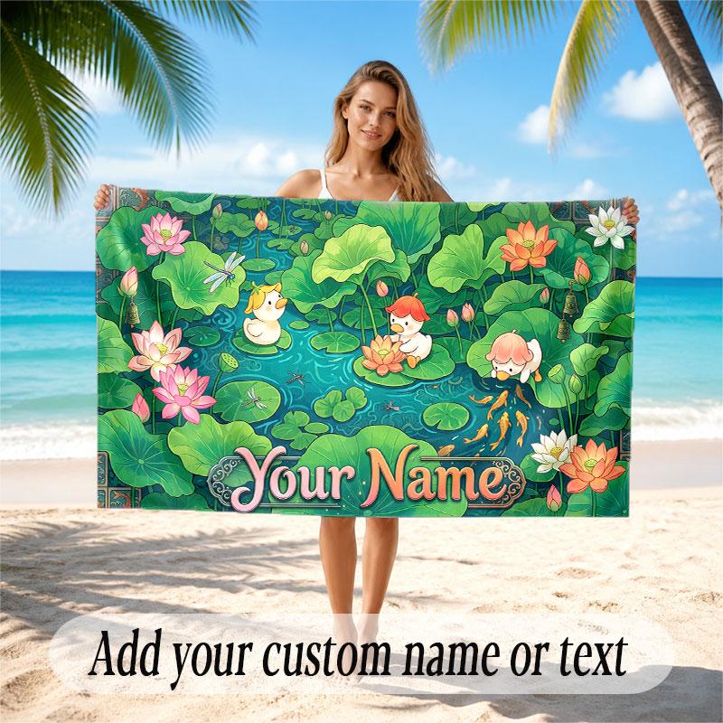 Floral Garden Theme Soft Beach Towel Personalized Custom Name Text Towel Portable for Beach Pool Travel