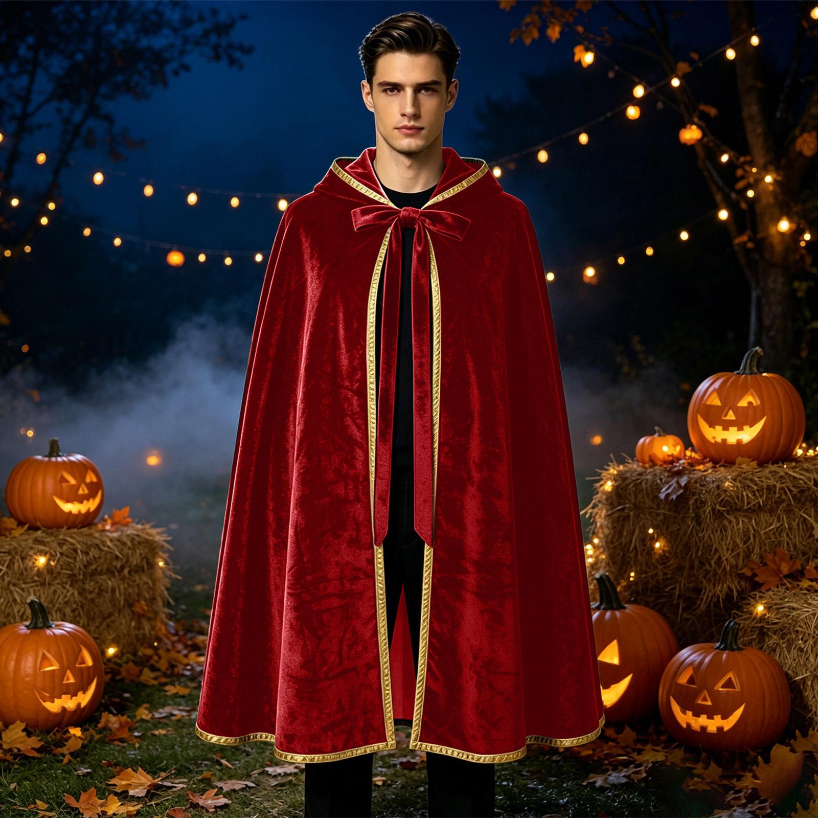 Herren Samt-Cape mit Farbblock für Halloween-Weihnachts-Kostüm, Umhang für die Feiertagsparty One Size rot