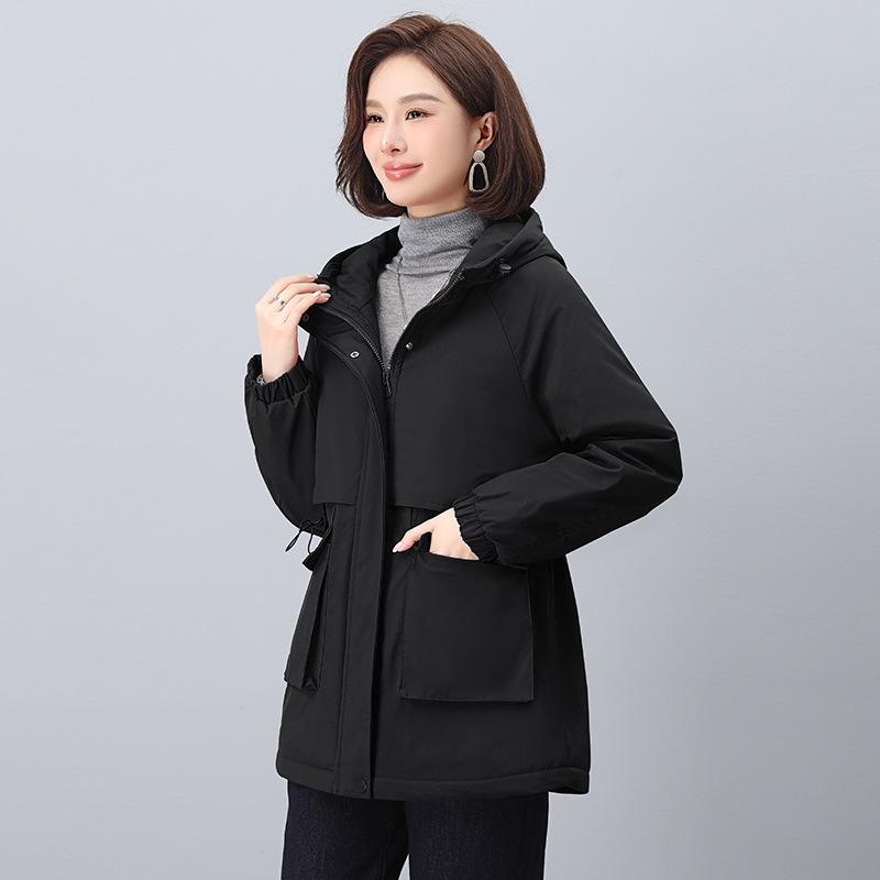 

Новая женская зимняя парка средней длины с бархатной подкладкой 2024 года - Теплая, плотная, куртка маленького размера XXL