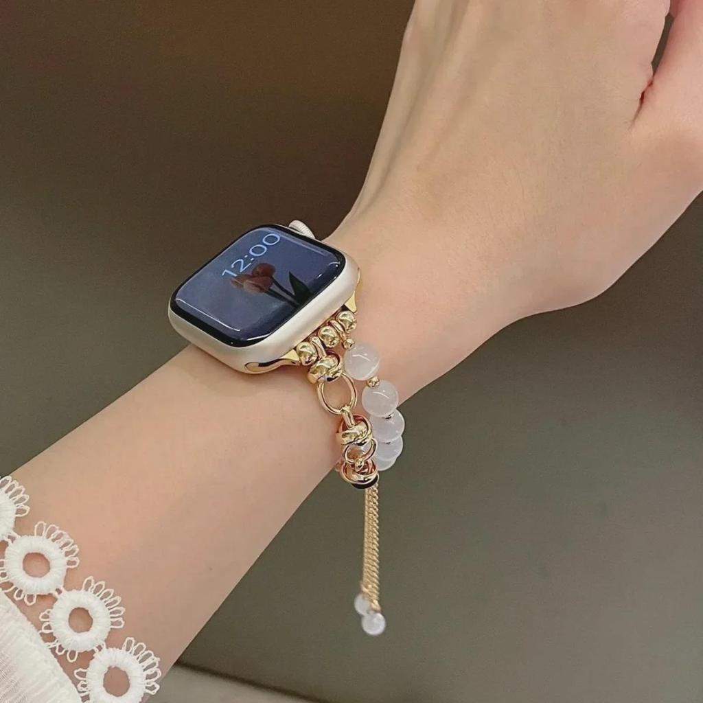 Cat's Eye Stone Bead Metal Strap for Apple Watch