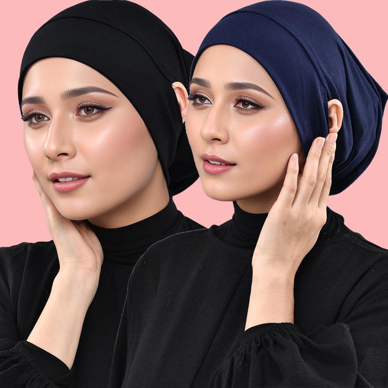 Solid Color Modal Under Cap With Ear Hole Hijab Caps Muslim Woman Hijabs Inner Scarf Lady Bandanas Cap Under Caps Soft Hijabs