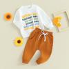 Toddler Boys Birthday Outfits 6M 12M 18M 24M 3Y Letter Print Long Sleeve Sweatshirts and Solid Color Long Pants 2Pcs Clothes Set