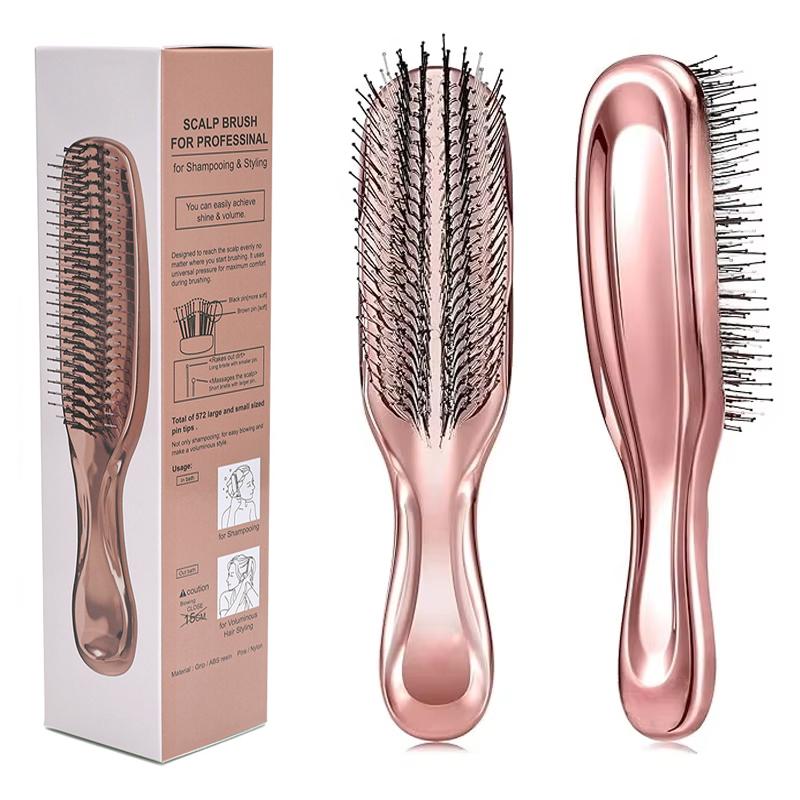 Hoofdmassager Hoofdhuidborstel Haarmassager Shampooborstel Natte plastic ontwarborstel Haarreinigingskam Roségoud