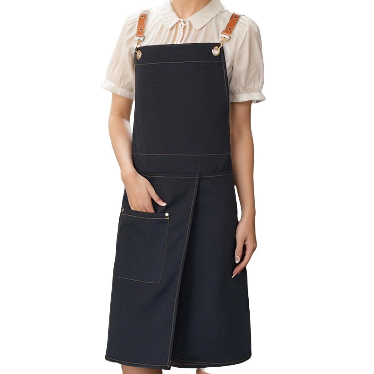 

Waterproof Canvas Material Solid Color Apron with Pockets Split Skirt Design Uniform for Restaurant OneSize чёрный