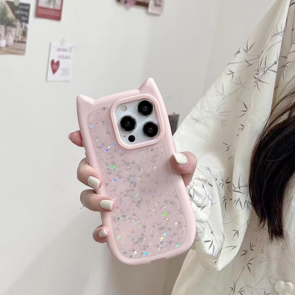 Anwendbar auf iPhone 16 Handyhülle geklebte dreidimensionale Katzenohren 14 Apple 15 Promax Mode 13 Mode