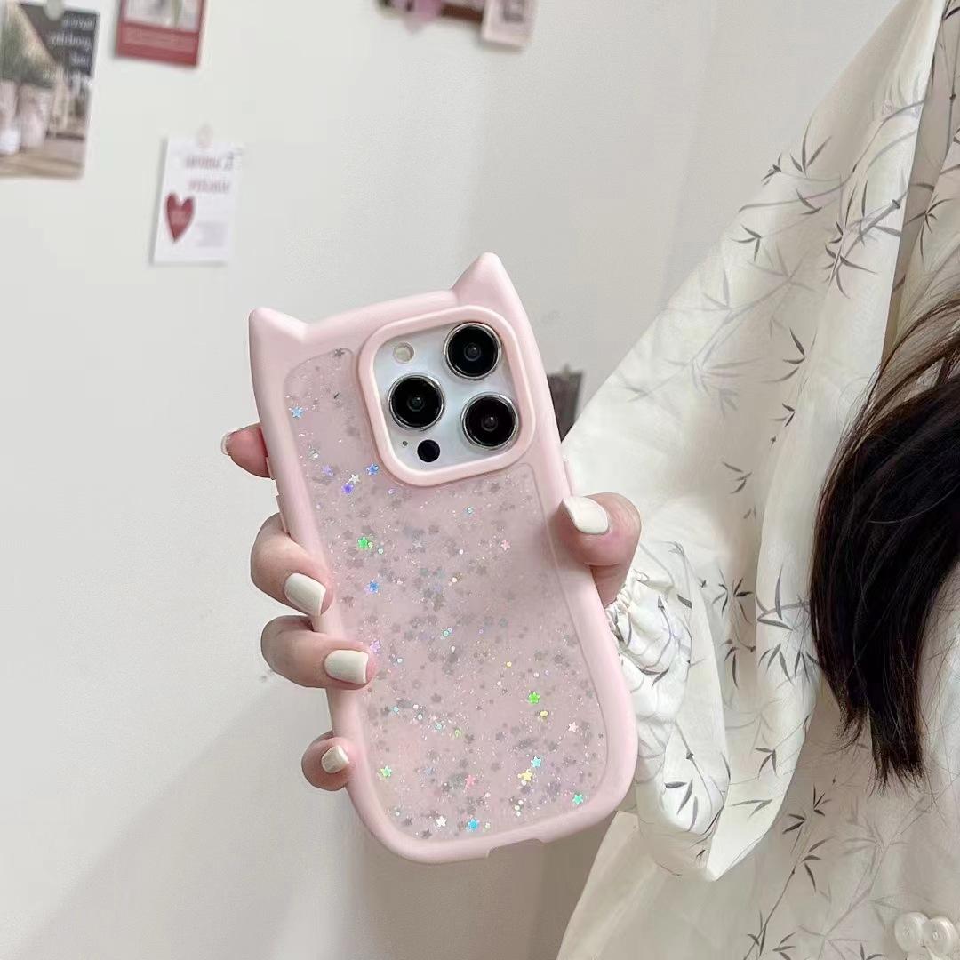 

Подходит для чехла для мобильного телефона iPhone 16, приклеенные трехмерные кошачьи ушки 14 Apple 15 Promax Мода 13 Мода iPhone16