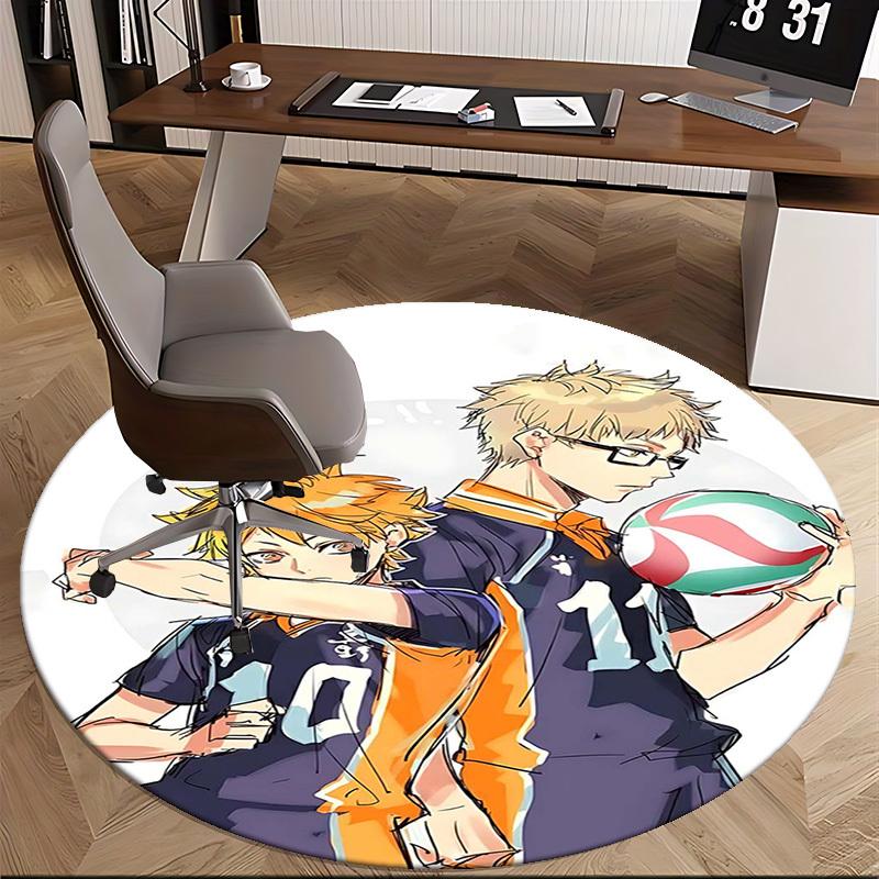 1pc Haikyuu!! Anime Volleyball Team Uniform Round Carpet Office Chair Mat, NonSlip Rug for Home Decor, Gift, Suitable for Office, Living Room