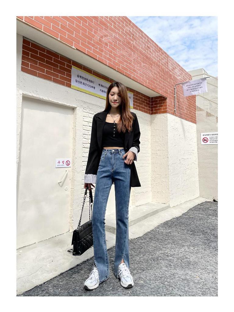 Women's 2025 High-Waisted Stretch Micro-Flare Jeans with Slit - Slimming, Floor-Length, Retro Summer Style