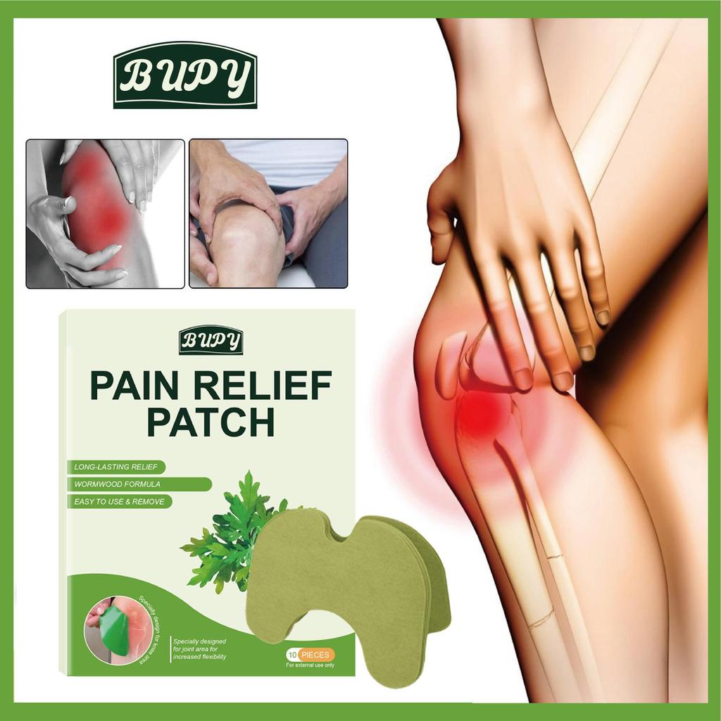10 BUPY Mugwort Pain Relief Patches for Knee, Leg, Tendon, Joint, Lumbar, and Cervical Spine Soothing