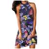 Women's Casual Fashion Temperament Print Hanging Neck Sleeveless A-line Dress