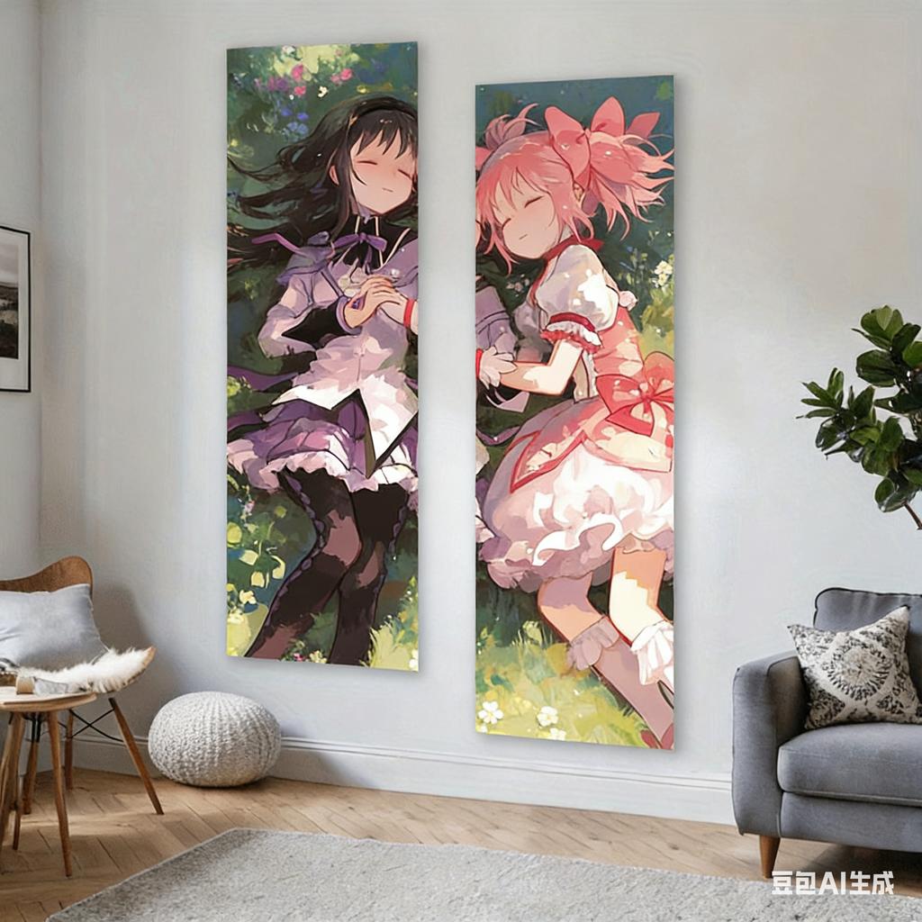 Süßer Magisches Mädchen Vertikaler Wandteppich Madoka Und Homura Langes Wandbehang Teenager Schlafzimmer Wohnheimzimmer Dekoration