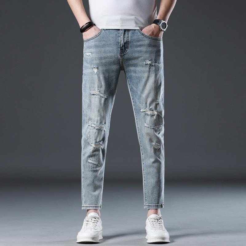 

Men s Summer Slim Fit Nine-point Small Feet Elastic Casual Long Trousers for Men 38