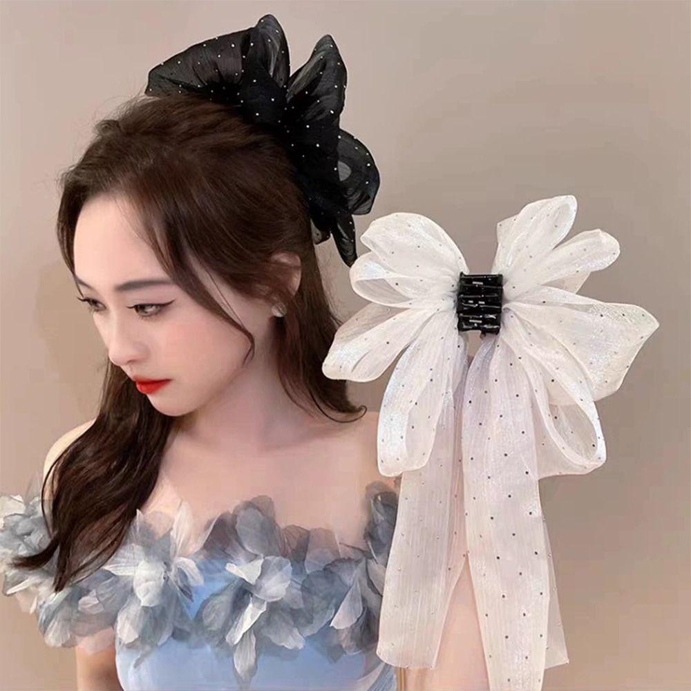 Back Head Grab Clip Half-Tie Hair Clip New Gypsophila Ribbon Hair Clamp  Women Girls
