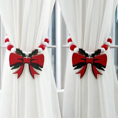 1 Paar Weihnachts-Charm Vorhang-Raffhalter Holzperlen Weihnachts-Vorhangbinder Perlenvorhang-Halter für Vorhänge Wohnzimmer Schlafzimmer Kinderzimmer Dekor