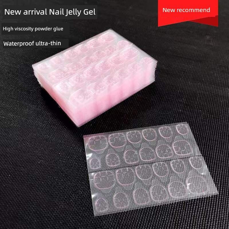 

0.3mm Ultra-Thin Pink Jelly Glue Nail Stickers Fake Finger Double-Sided Adhesive Waterproof Finished Product High Viscosity Transparent Jelly pink [4] 96 stickers